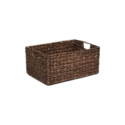 Large Water Hyacinth Storage Basket with Handle Brown L44 x W30 x H20 cm