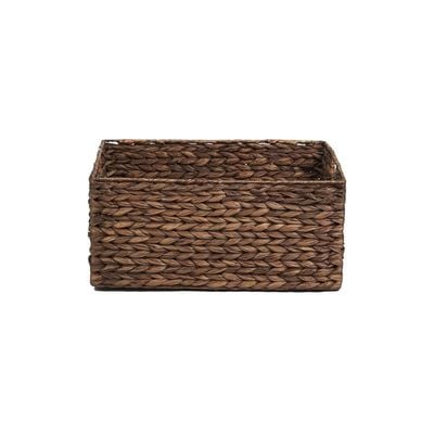 Large Water Hyacinth Storage Basket with Handle Brown L44 x W30 x H20 cm