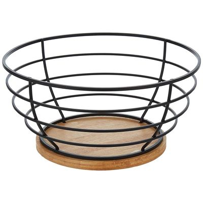 AQ RYU Bamboo Wire Fruit Basket, 10-Inch x 10-Inch x 5.5-Inch Size