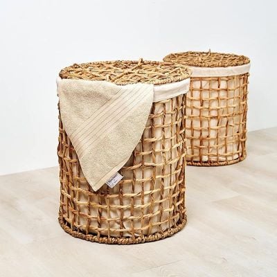 Large Natural Water Hyacinth Laundry Hamper L42 x W42 x H50 cm