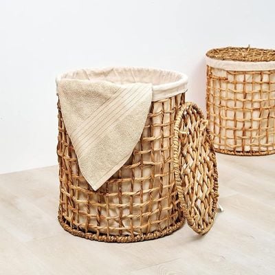 Large Natural Water Hyacinth Laundry Hamper L42 x W42 x H50 cm