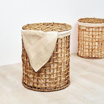 Large Natural Water Hyacinth Laundry Hamper L42 x W42 x H50 cm