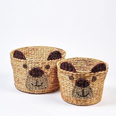 Homesmith Bear Face Medium Water Hyacinth Storage Basket L31 x W31 x H27cm