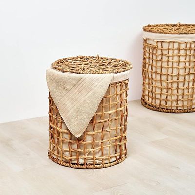 Large Natural Water Hyacinth Laundry Hamper L38 x W38 x H47 cm