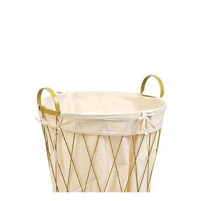 Round Metal &amp; Fabric Laundry Basket 40 x 40 x 67 cm