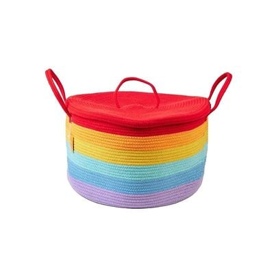 Rainbow Cotton Rope Basket With Lid Dia50 X H35Cm