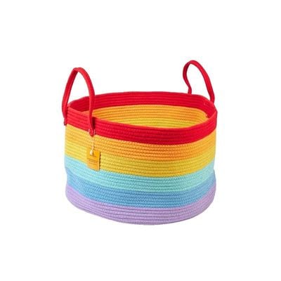 Rainbow Cotton Rope Basket With Lid Dia50 X H35Cm