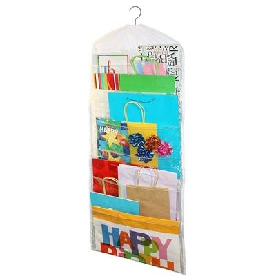 Jokari Gift Bag Organizer Storage For Gift Bags Bows Ribbon And More Organize Your Closet With This Hanging Bag &amp; Box To Have Organization With Clear Pockets 1 - Pack White