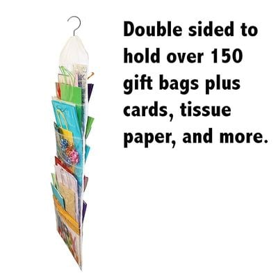 Jokari Gift Bag Organizer Storage For Gift Bags Bows Ribbon And More Organize Your Closet With This Hanging Bag &amp; Box To Have Organization With Clear Pockets 1 - Pack White