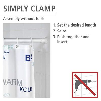 WENKO, Telescopic Shower Rod, Aluminium, Bathroom Shower Curtain Holder, Extends to 110-185cm, Durable with Easy Assembly, 2x2 cm, White