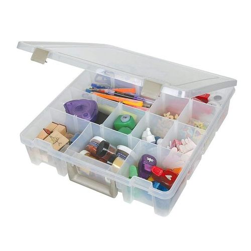 ArtBin 9007AB Super Satchel with Removable Dividers, Portable Art &amp; Craft Organizer Handle, [1] Plastic Storage Case, Clear, 1 Pack