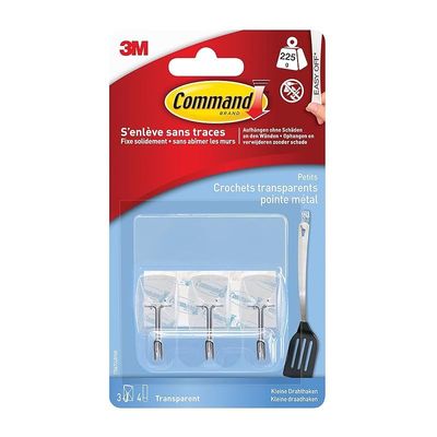 Command 17067CLR Mini Plastic Hooks 230 g Pack of 3 + 4 Strips Transparent