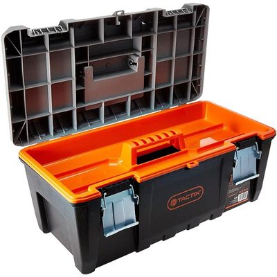 Tactix 320316 Mid-Grade Plastic Tool Box, 21", Black/Orange
