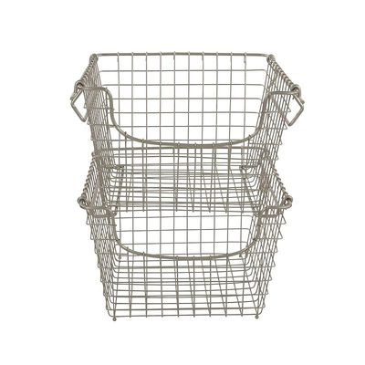Spectrum Diversified Scoop Stackable Basket Vintage-Inspired Steel Wire Storage Bin, Pantry &amp; Closet Organizer, Modular Stacking System, Medium, Satin Nickel