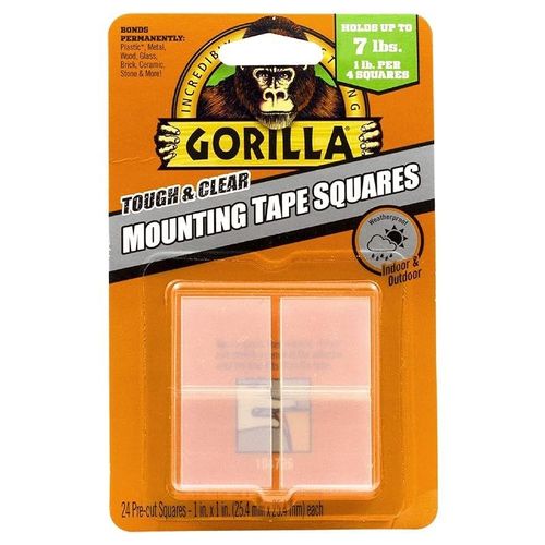 Gorilla Tough &amp; Clear Double Sided Mounting Tape Squares, 24 1" Pre-Cut Clear, (Pack Of 1) - 6067201