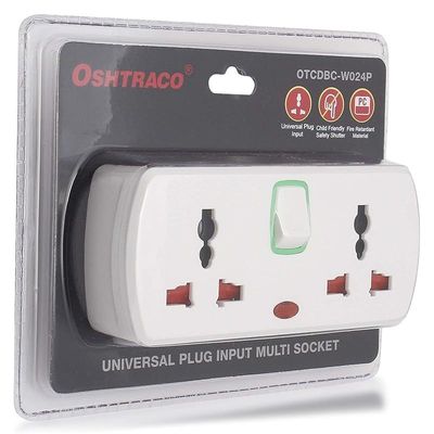 OSHTRACO 2 Way Universal plug Input Multi Socket outlet, with 2x 2pin outlet, and master switch