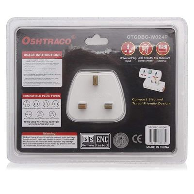 OSHTRACO 2 Way Universal plug Input Multi Socket outlet, with 2x 2pin outlet, and master switch