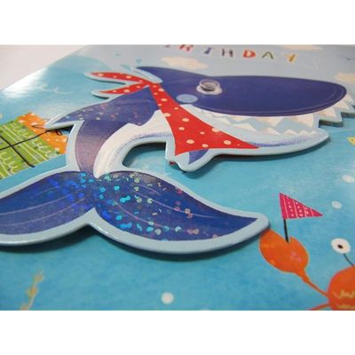 FANTASTIC HAND FINISHED RAISED BLUE WHALE IN THE SEA BIRTHDAY GREETING CARD