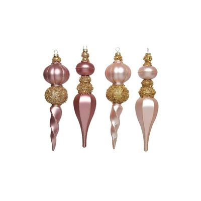 PERAGA GARDEN 4 Assorted Glitter Pendants H22CM Pink/Gold Christmas Decorations ADDOBBI