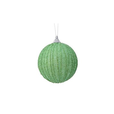 Christmas Bauble Foam Glitter Lines Mistletoe Green 8Cm