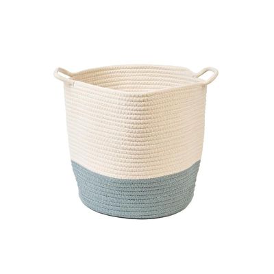 Homesmiths Cotton Rope Basket Upper Mouth White &amp; Green Dia30 X H30 Cm