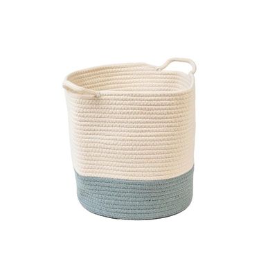 Homesmiths Cotton Rope Basket Upper Mouth White &amp; Green Dia30 X H30 Cm