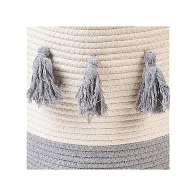 Homesmiths Cotton Rope Basket Upper Mouth White &amp; Light Grey Dia30 X H30Cm