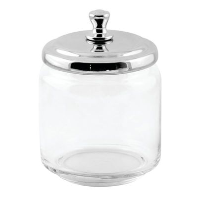 iDesign York Bathroom Vanity Glass Apothecary Jar for Cotton Balls, Swabs, Cosmetic Pads - Clear/Polished Lid,Small