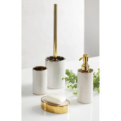 Wenko Nuria Dish Gold/White For Storage Of Hand Soap, Ceramic, 12 X 3 X 8 cm