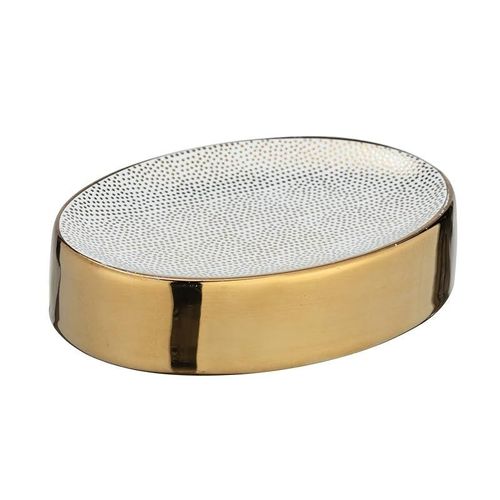 Wenko Nuria Dish Gold/White For Storage Of Hand Soap, Ceramic, 12 X 3 X 8 cm