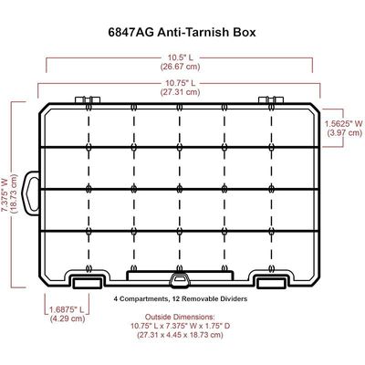 ArtBin 6847AG ZERUST Anti-Tarnish Box, 4 Compartment, Medium (10.75" x 7.375")