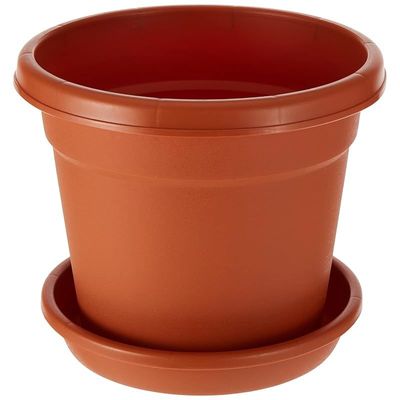 Cosmoplast Plastic Round Flowerpot 8‚Äù with Tray, Terracotta