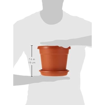 Cosmoplast Plastic Round Flowerpot 8‚Äù with Tray, Terracotta