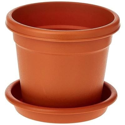 Cosmoplast Plastic Round Flowerpot 6‚Äù With Tray, Terracotta