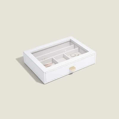 Stackers Classic Ring and Bracelet Drawer with Glass Lid, Pebble White