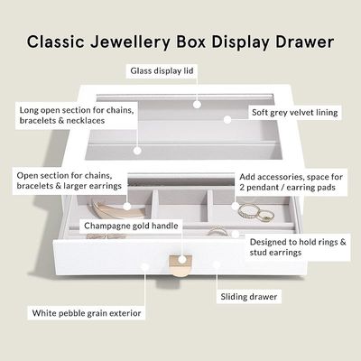 Stackers Classic Ring and Bracelet Drawer with Glass Lid, Pebble White