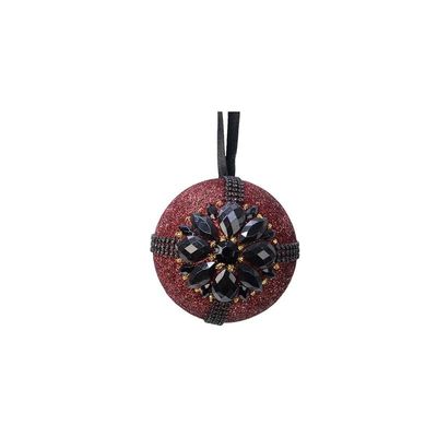 Christmas Bauble Foam Glitter Bead Flower Oxblood 8Cm