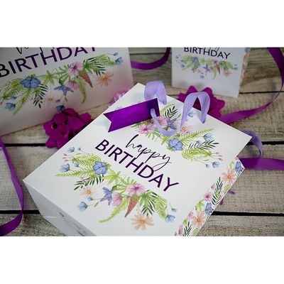 Eurowrap Floral White Kraft Happy Birthday Gift Bag With Gift Tag, Design By Jeff Banks 100% Recyclable Large