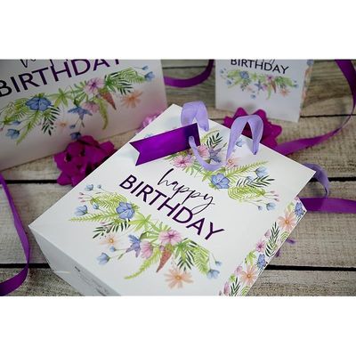 Eurowrap Floral White Kraft Happy Birthday Gift Bag With Gift Tag, Design By Jeff Banks 100% Recyclable Medium