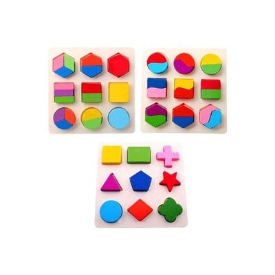 Pack Of 3 Wooden Geometric Puzzle Toy Set