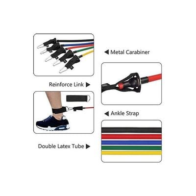 11-Piece Resistance Band Set Exercise Workout With Carry Bag, Door Anchor & Handles 25cm