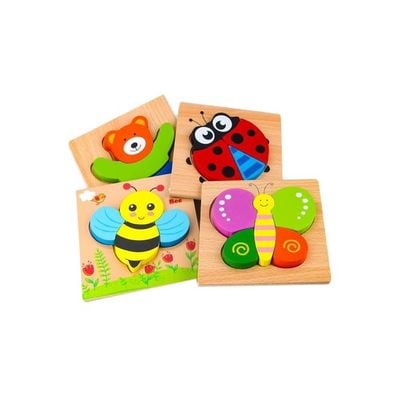 4-Piece Wooden Animal Puzzles For Toddlers 15x15x0.8cm