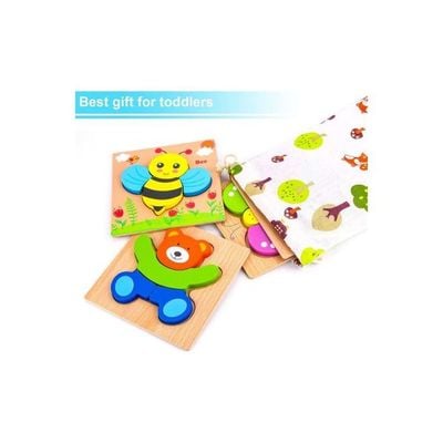 4-Piece Wooden Animal Puzzles For Toddlers 15x15x0.8cm