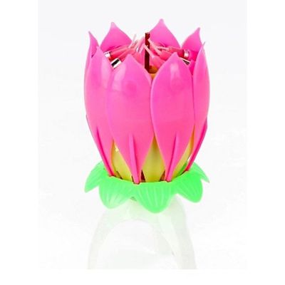 Romantic Musical Lotus Flower Birthday Music Candle for Birthday Cake Decor Pink/Yellow/Green