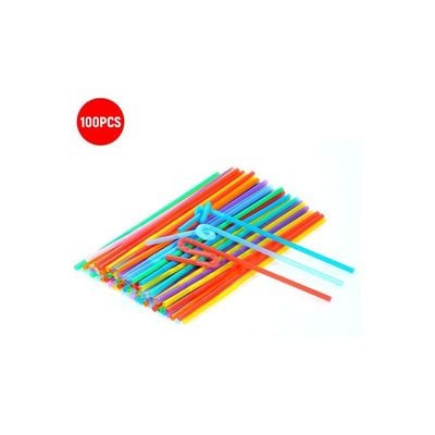 100-Piece Disposable Plastic Drinking Flexible Straw Multicolour 26.00cm