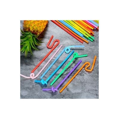 100-Piece Disposable Plastic Drinking Flexible Straw Multicolour 26.00cm