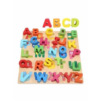 Wooden Alphabet ABC Chunky Puzzle Board With Animal Base Design 29.5 x 29.5 x 1.3centimeter