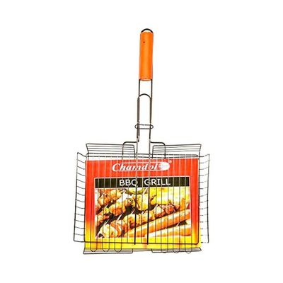 BBQ Burger Grilling Basket With Handle Silver/Orange