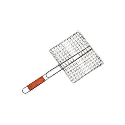 BBQ Grill Basket With Wood Handle Silver 28x28centimeter BBQ Grill Basket With Wood Handle Silver 28x28centimeter