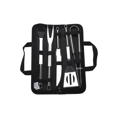 5-Piece Stainless Steel BBQ Grill Tool Set With Storage Case Silver/Black